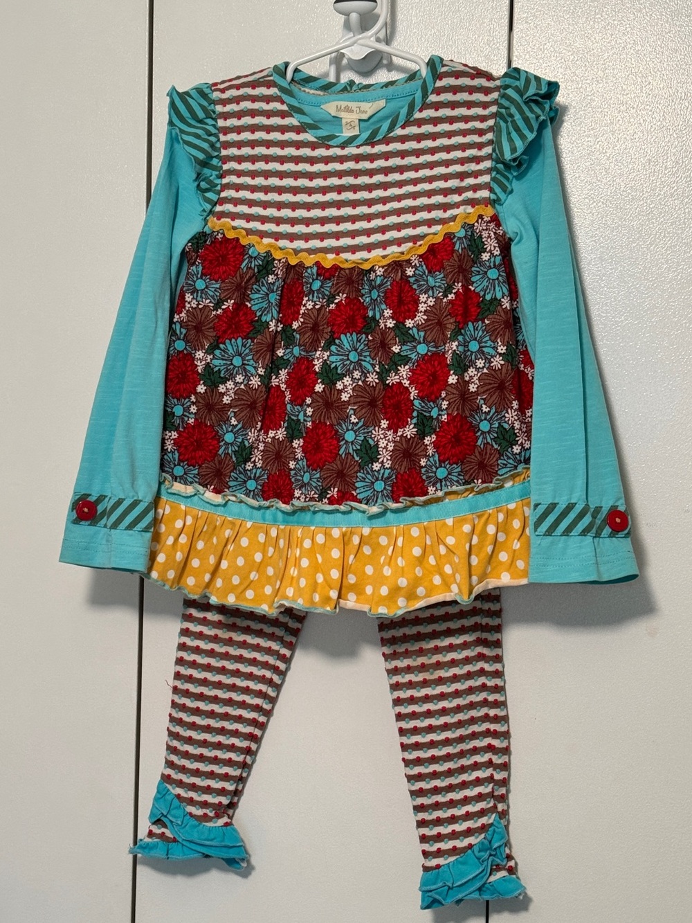 Matilda Jane Aqua, Red & Yellow Floral Ruffled three piece set 4T